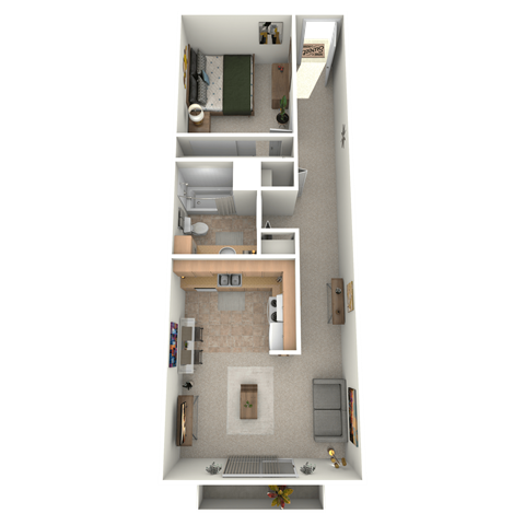 Floor plan for 1 bed, 1 bath, 580 sqft