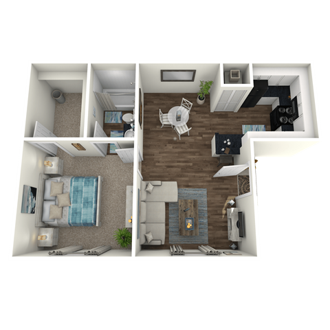 Floor plan for 1 bed, 1 bath, 578 sqft