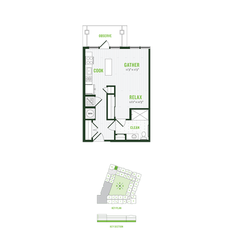 Floor plan for studio, 1 bath, 582 sqft