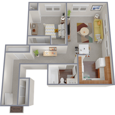 Floor plan for 1 bed, 1 bath, 816 sqft
