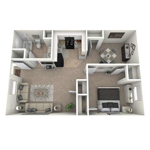 Floor plan for 1 bed, 1 bath, 680 sqft
