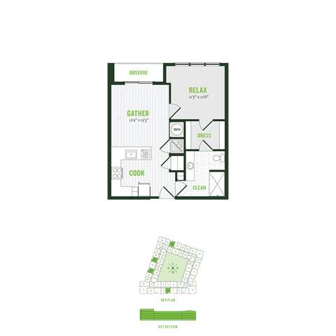Floor plan for 1 bed, 1 bath, 680 sqft