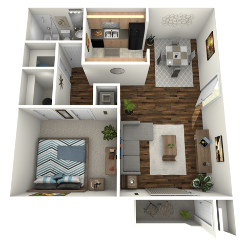 Floor plan for 1 bed, 1 bath, 694 sqft