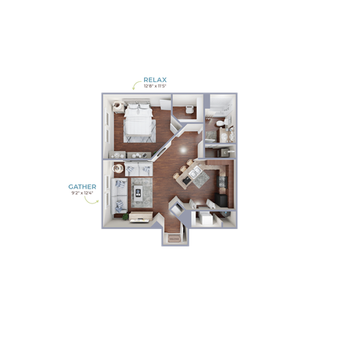 Floor plan for 1 bed, 1 bath, 699 sqft