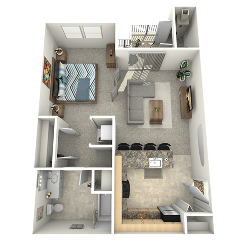 Floor plan for studio, 1 bath, 701 sqft