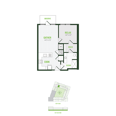 Floor plan for 1 bed, 1 bath, 718 sqft