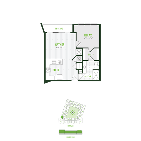 Floor plan for 1 bed, 1 bath, 753 sqft