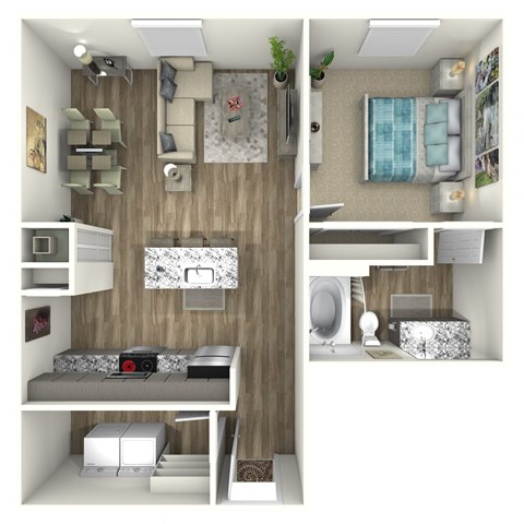 Floor plan for 1 bed, 1 bath, 763 sqft