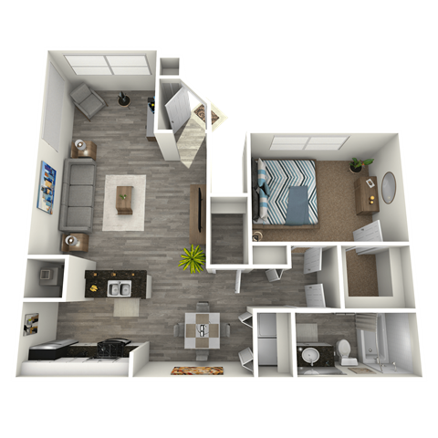 Floor plan for 1 bed, 1 bath, 780 sqft