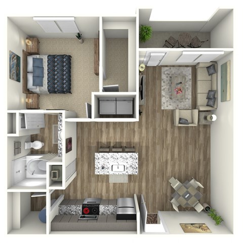 Floor plan for 1 bed, 1 bath, 795 sqft