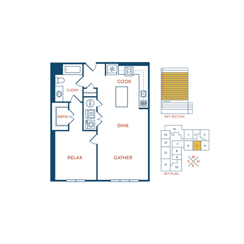 Floor plan for 1 bed, 1 bath, 798 sqft