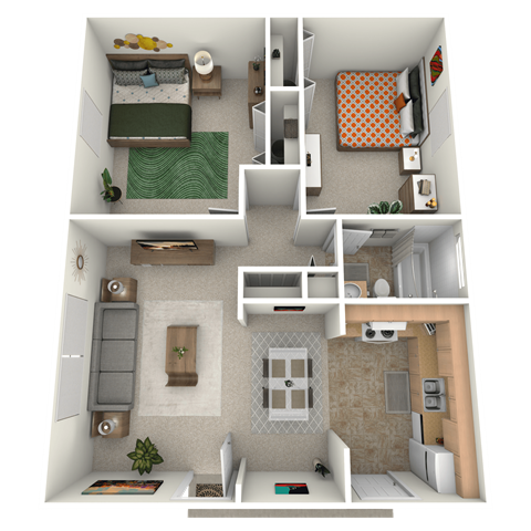 Floor plan for 2 beds, 1 bath, 800 sqft