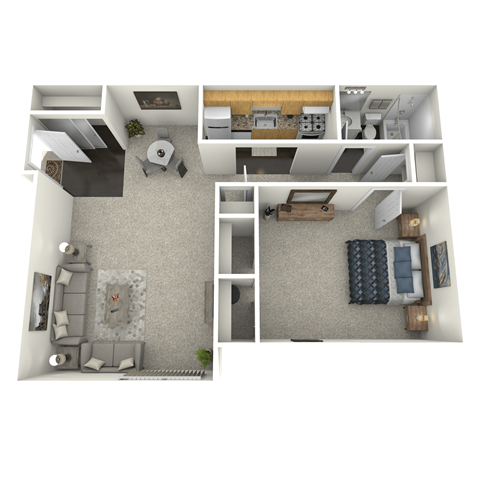 Floor plan for 1 bed, 1 bath, 810 sqft