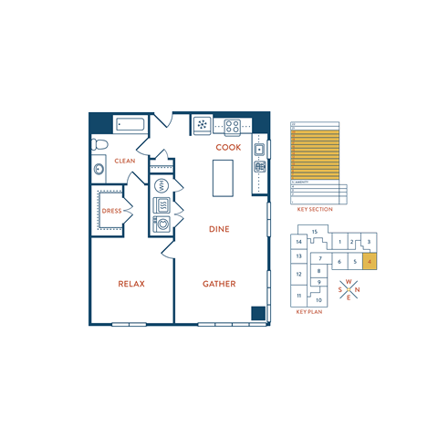 Floor plan for 1 bed, 1 bath, 812 sqft