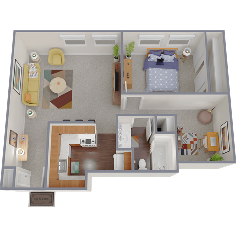 Floor plan for 1 bed, 1 bath, 815 sqft