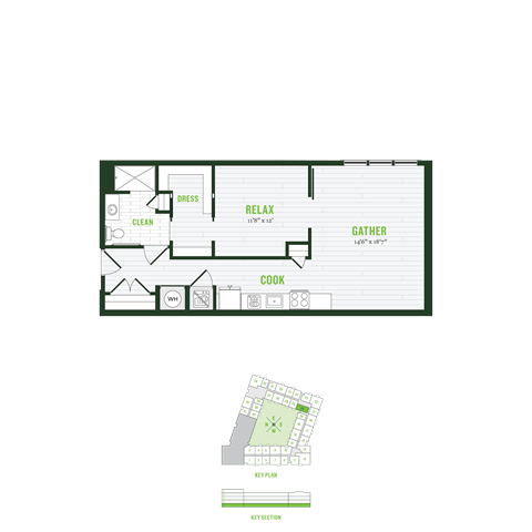 Floor plan for studio, 1 bath, 817 sqft