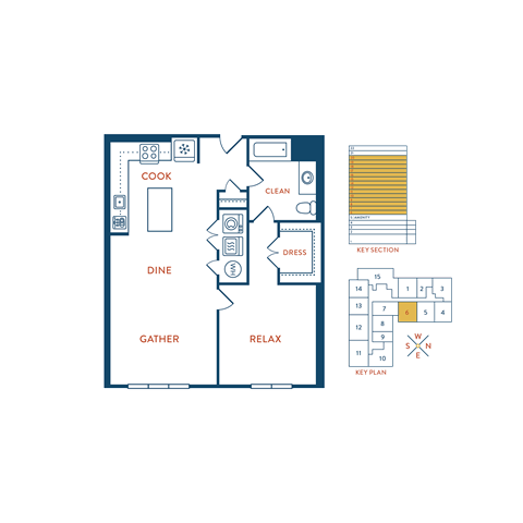 Floor plan for 1 bed, 1 bath, 829 sqft