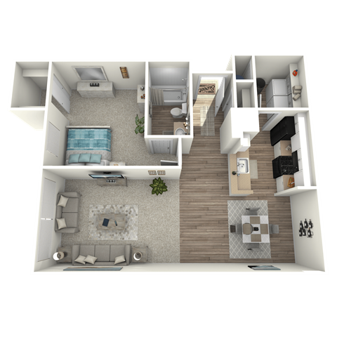 Floor plan for 1 bed, 1 bath, 857 sqft