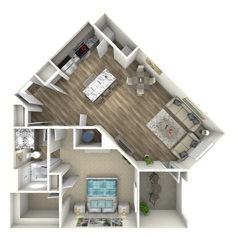 Floor plan for 1 bed, 1 bath, 870 sqft