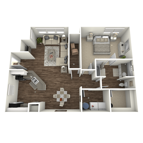 Floor plan for 1 bed, 1 bath, 871 sqft