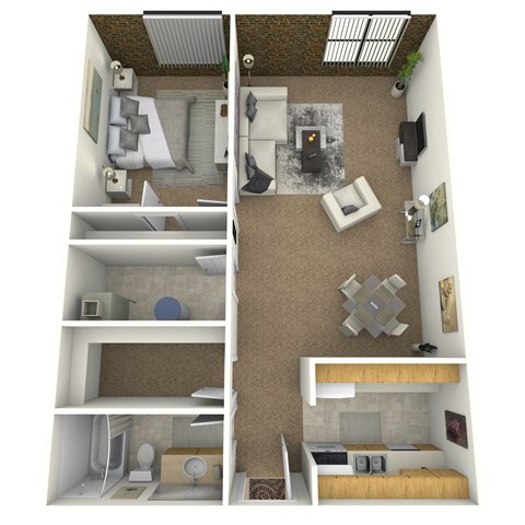 Floor plan for 1 bed, 1 bath, 699 sqft