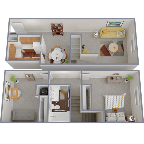 Floor plan for 1 bed, 1 bath, 952 sqft