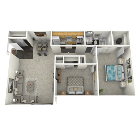 Floor plan for 2 beds, 1 bath, 960 sqft