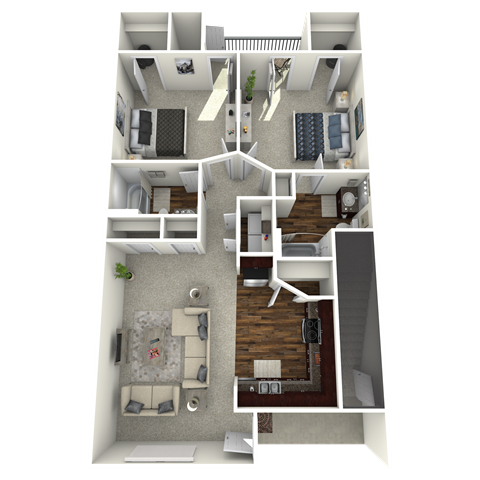 Floor plan for 2 beds, 2 baths, 970 sqft