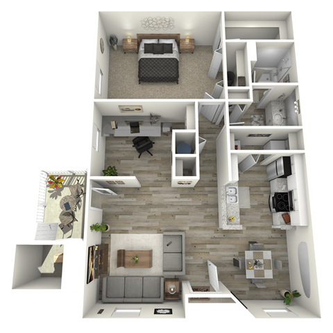 Floor plan for 1 bed, 1 bath, 979 sqft
