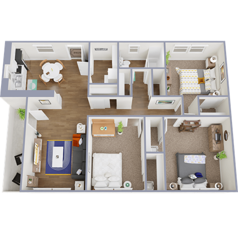 Floor plan for 3 beds, 1 bath, 1014 sqft