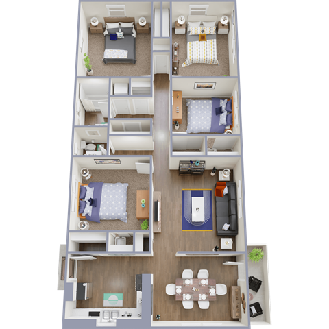 Floor plan for 4 beds, 1.5 baths, 1306 sqft