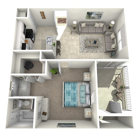 Floor plan for 1 bed, 1 bath, 552 sqft
