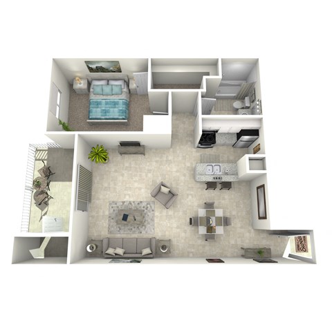 Floor plan for 1 bed, 1 bath, 680 sqft