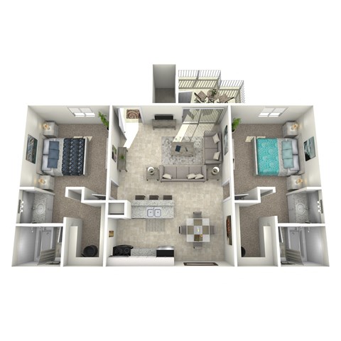 Floor plan for 2 beds, 2 baths, 860 sqft