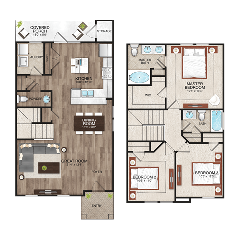 Floor plan for 3 beds, 2.5 baths, 1540 sqft