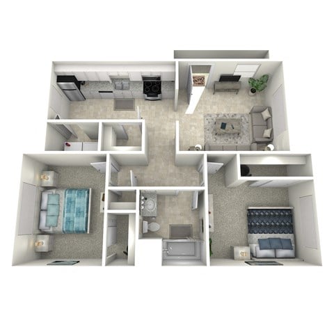 Floor plan for 2 beds, 1 bath, 853 sqft
