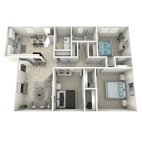 Floor plan for 3 beds, 1 bath, 1014 sqft