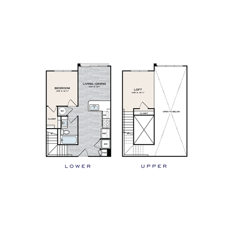 Floor plan for 1 bed, 1 bath, 885 sqft