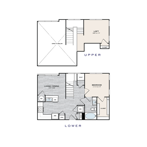 Floor plan for 1 bed, 1 bath, 988 sqft