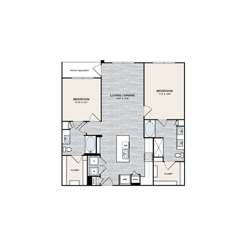 Floor plan for 2 beds, 2 baths, 1182 sqft