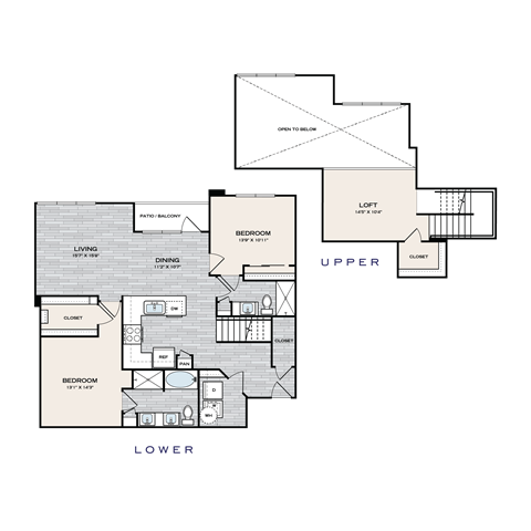 Floor plan for 2 beds, 2 baths, 1639 sqft