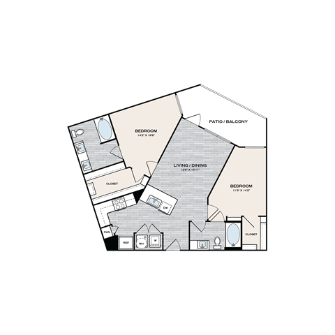 Floor plan for 2 beds, 2 baths, 984 sqft