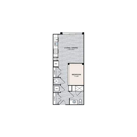 Floor plan for 1 bed, 1 bath, 508 sqft