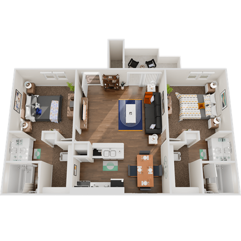 Floor plan for 2 beds, 2 baths, 860 sqft