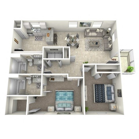 Floor plan for 2 beds, 2 baths, 959 sqft
