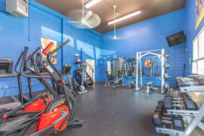 East Haven apartment for rent - A gym with a blue wall and a variety of exercise equipment.