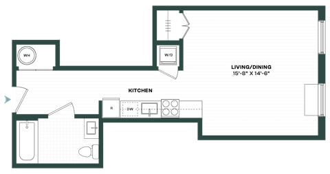 Floor plan for studio, 1 bath, 414 sqft
