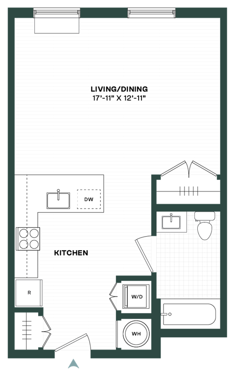 Floor plan for studio, 1 bath, 459 sqft