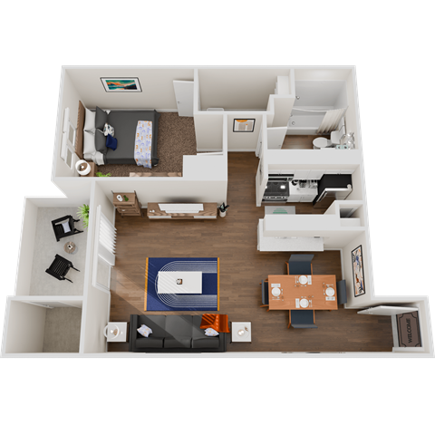 Floor plan for 1 bed, 1 bath, 680 sqft