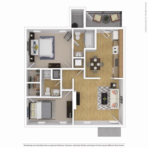 Floor plan for 2 beds, 2 baths, 1029 sqft